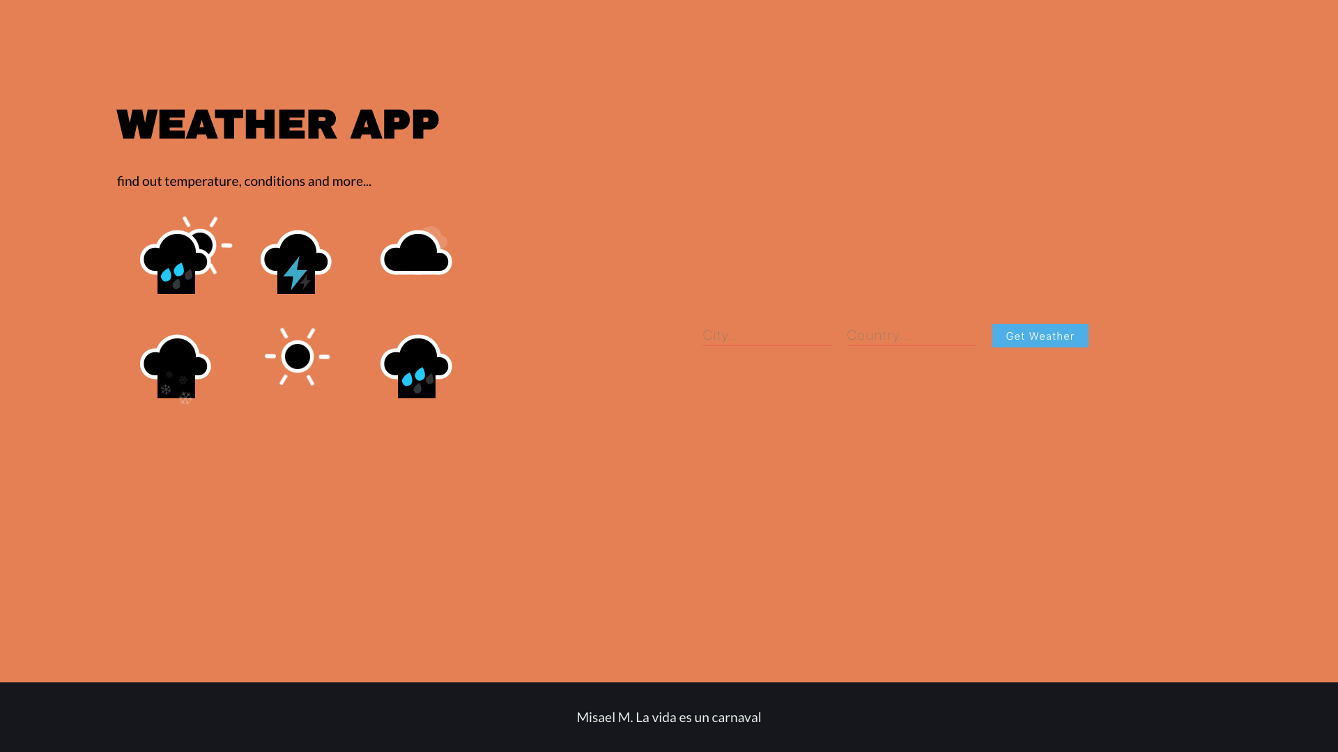 landing page with weather animations and search form